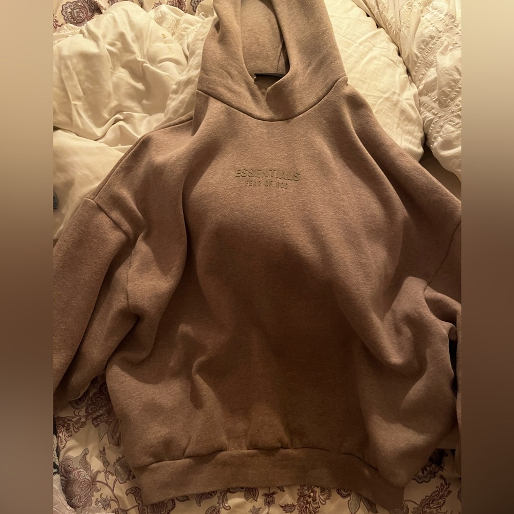 Fear of God Essentials Beige Hoodie Mock Neck